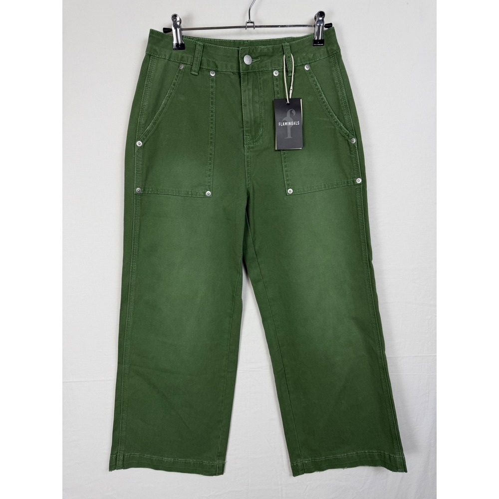 FLANNELS Green Wide-Leg Utility Trousers